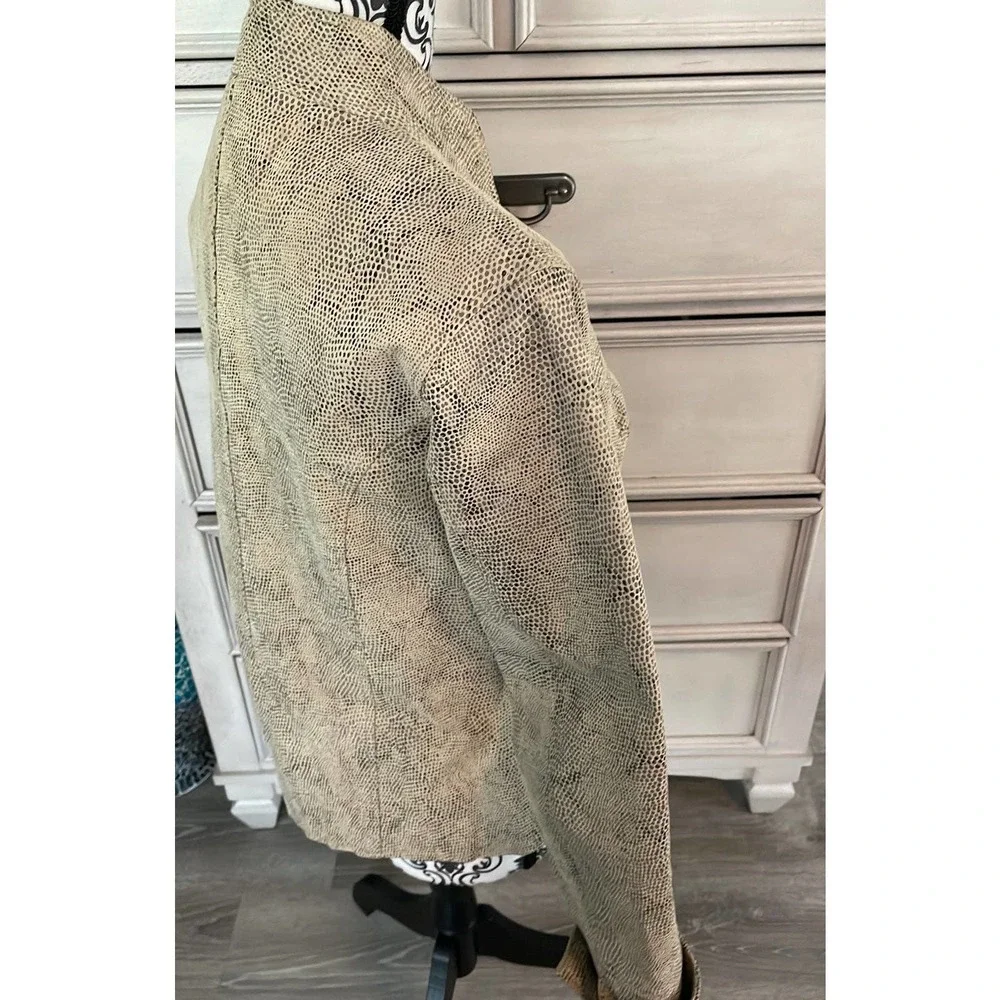 Vintage Women's Tan Leather Snakeskin Print Lined jacket Size M - Picture 7 of 11